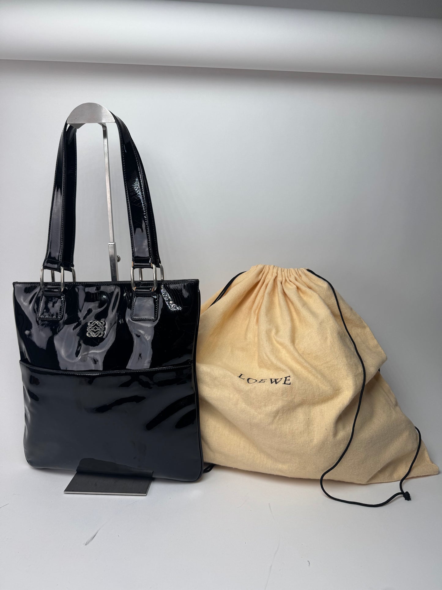 Vintage Patent Leather Loewe Madrid Bag black