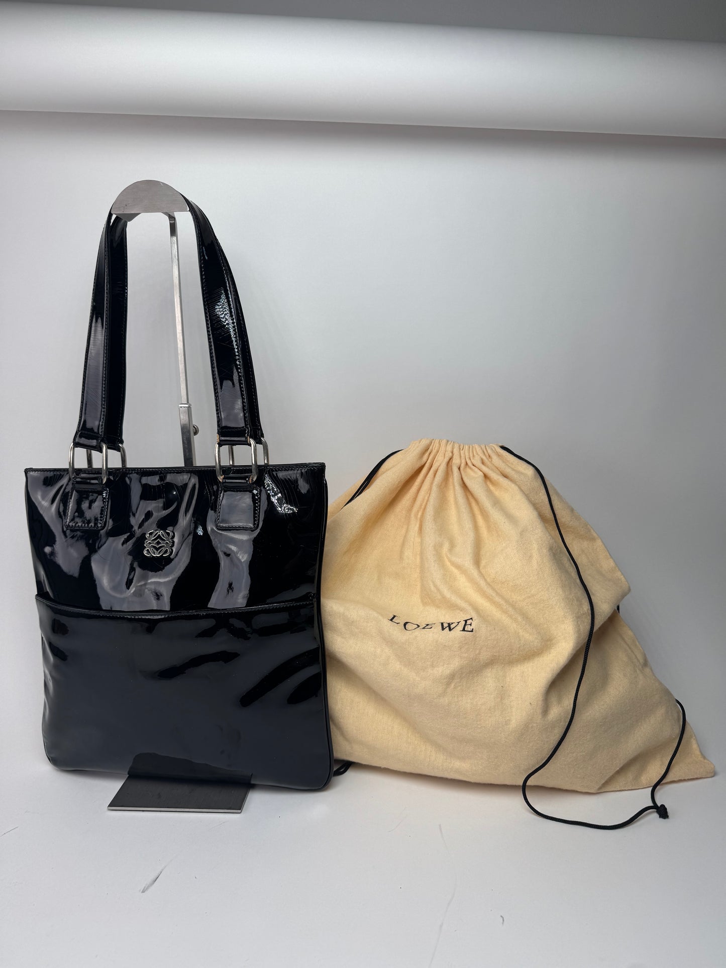 Vintage Patent Leather Loewe Madrid Bag black