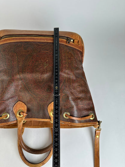 Vintage Etro Paisley Print Leather Tote Late 1990s Multicolor