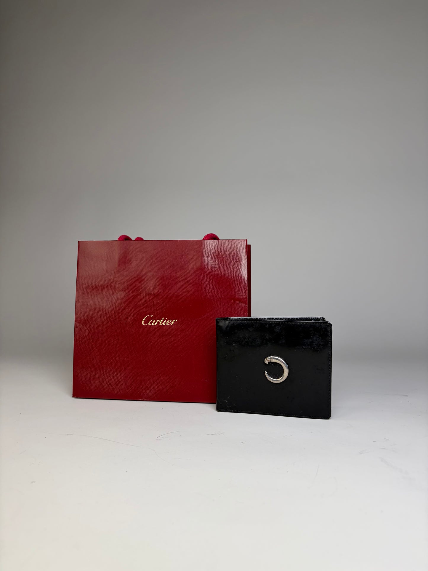 Vintage Cartier Smooth Leather Wallet Black Silver