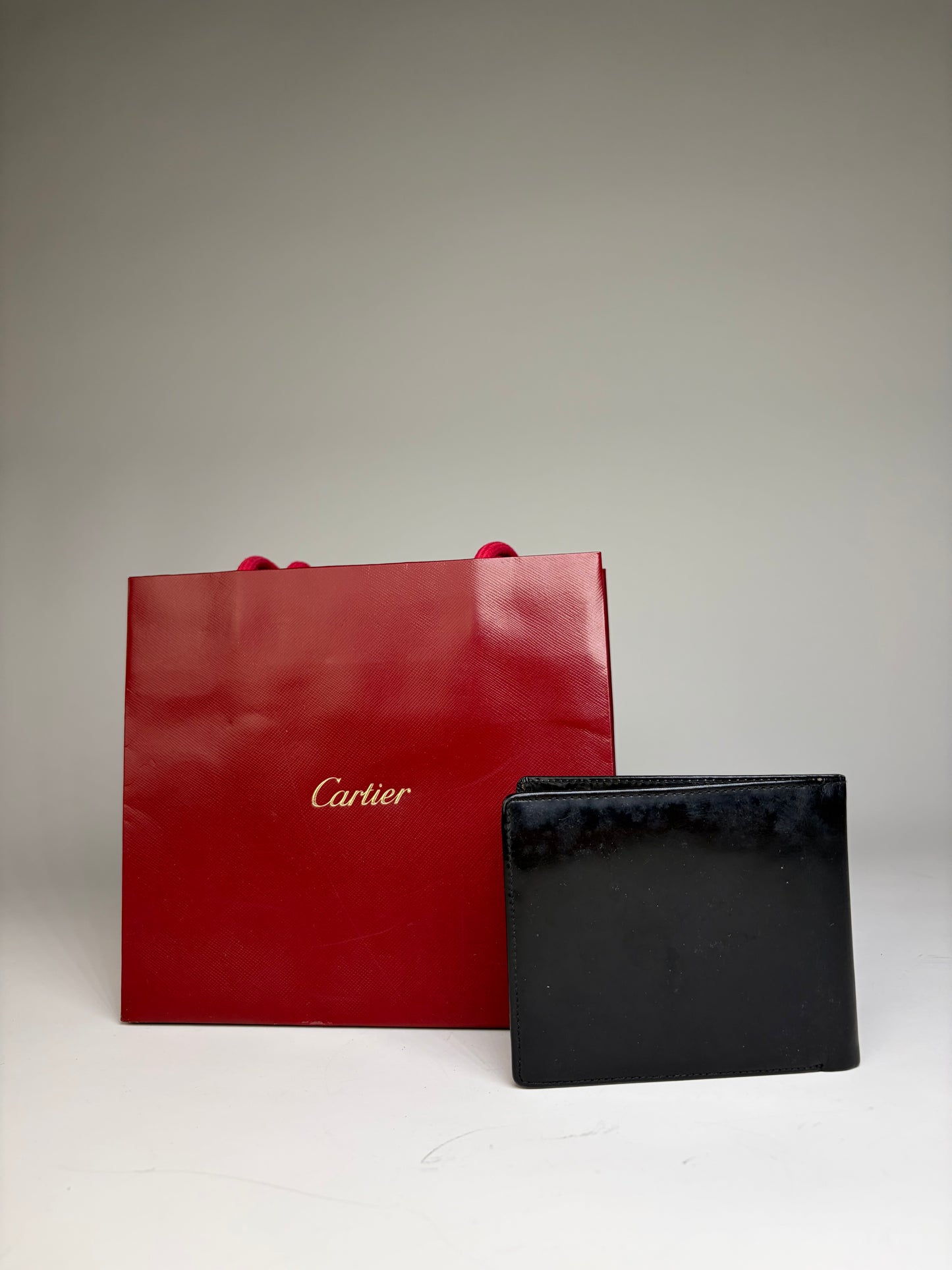 Vintage Cartier Smooth Leather Wallet Black Silver