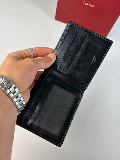 Vintage Cartier Smooth Leather Wallet Black Silver
