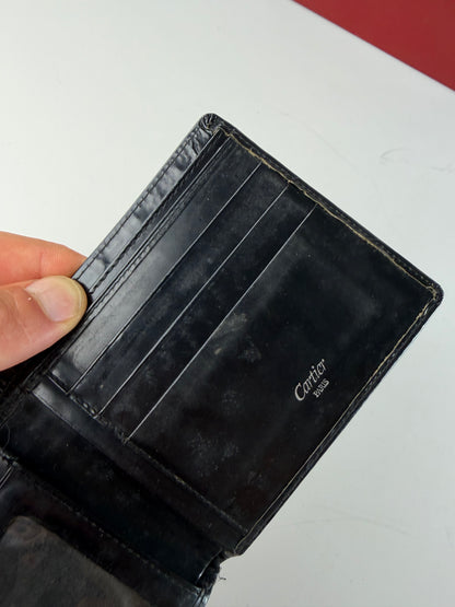 Vintage Cartier Smooth Leather Wallet Black Silver