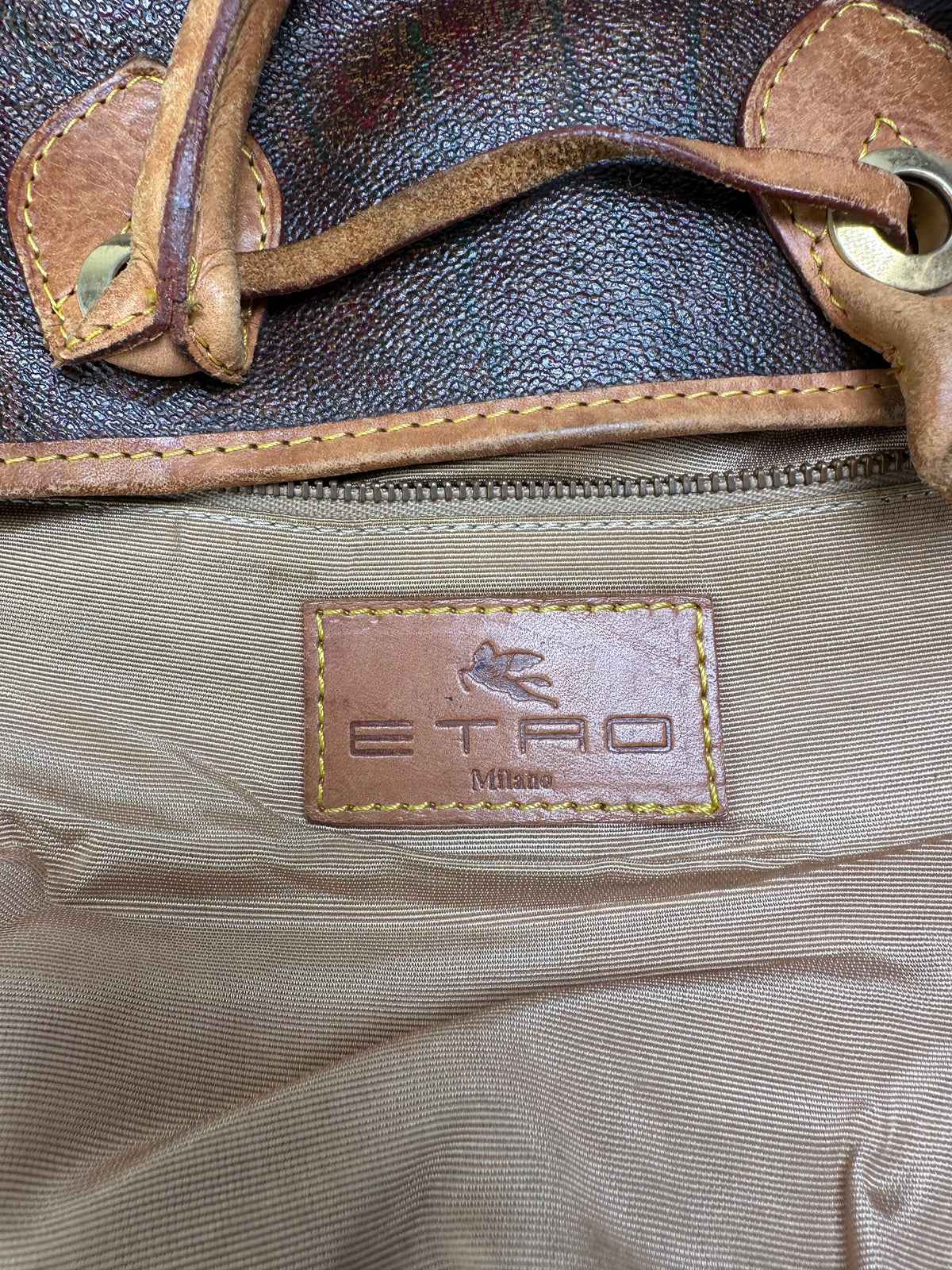Vintage Etro Paisley Print Leather Tote Late 1990s Multicolor