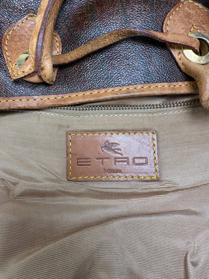 Vintage Etro Paisley Print Leather Tote Late 1990s Multicolor
