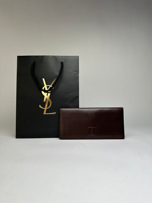 Vintage Yves Saint Laurent Bifold Leather Wallet Late 1990s Dark Brown