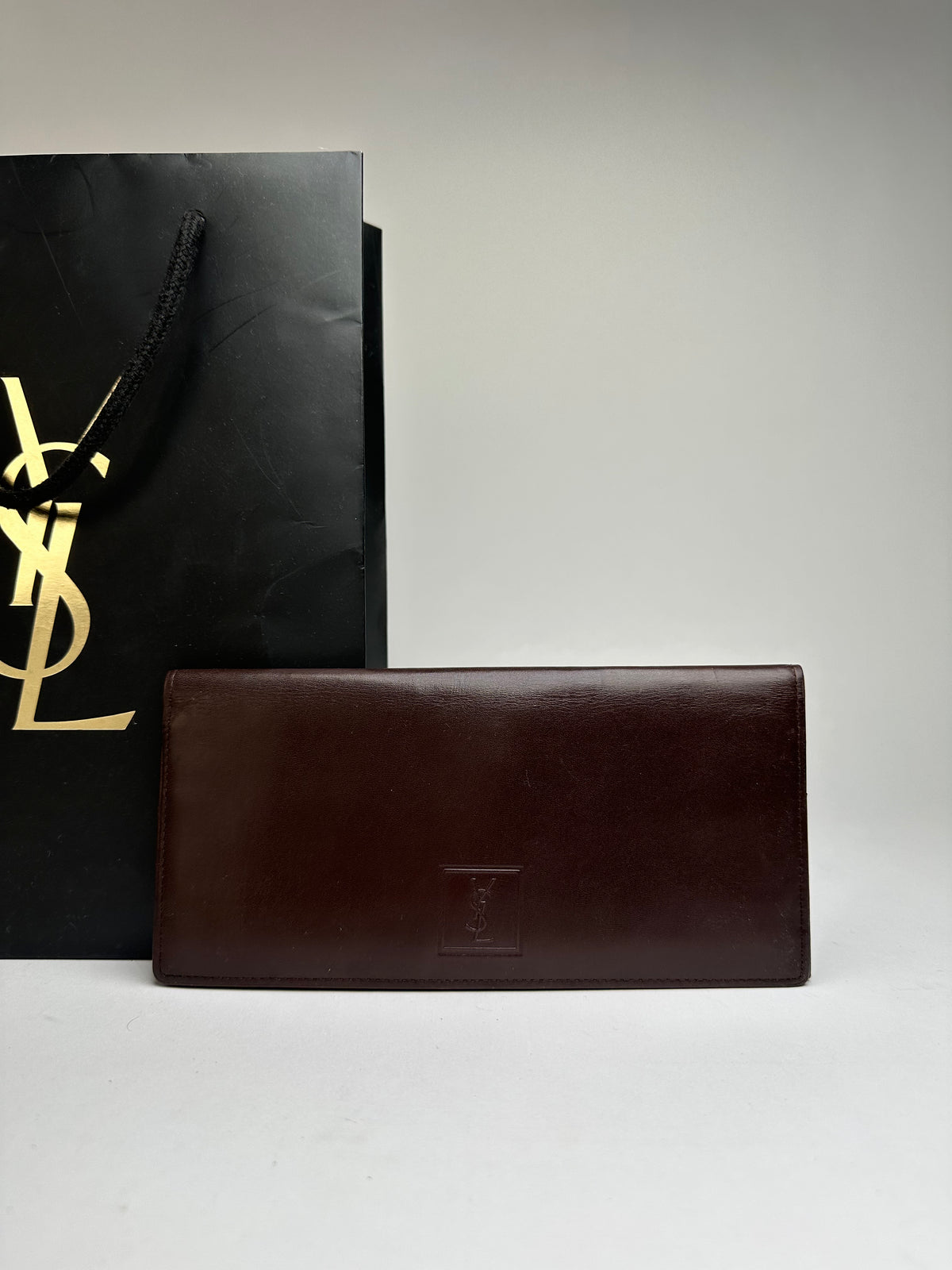 Vintage Yves Saint Laurent Bifold Leather Wallet Late 1990s Dark Brown