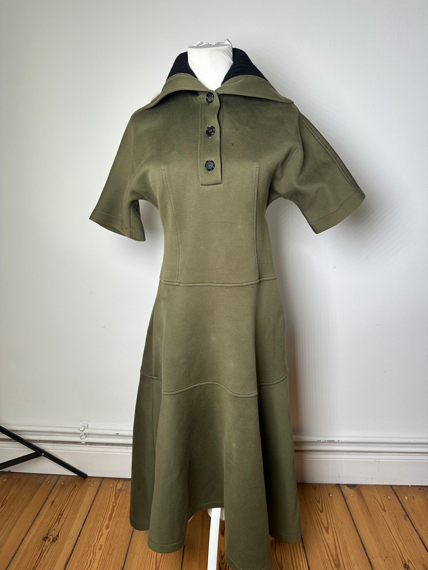 Vintage Marni Wool-Blend Knit Collar Dress Olive Black S