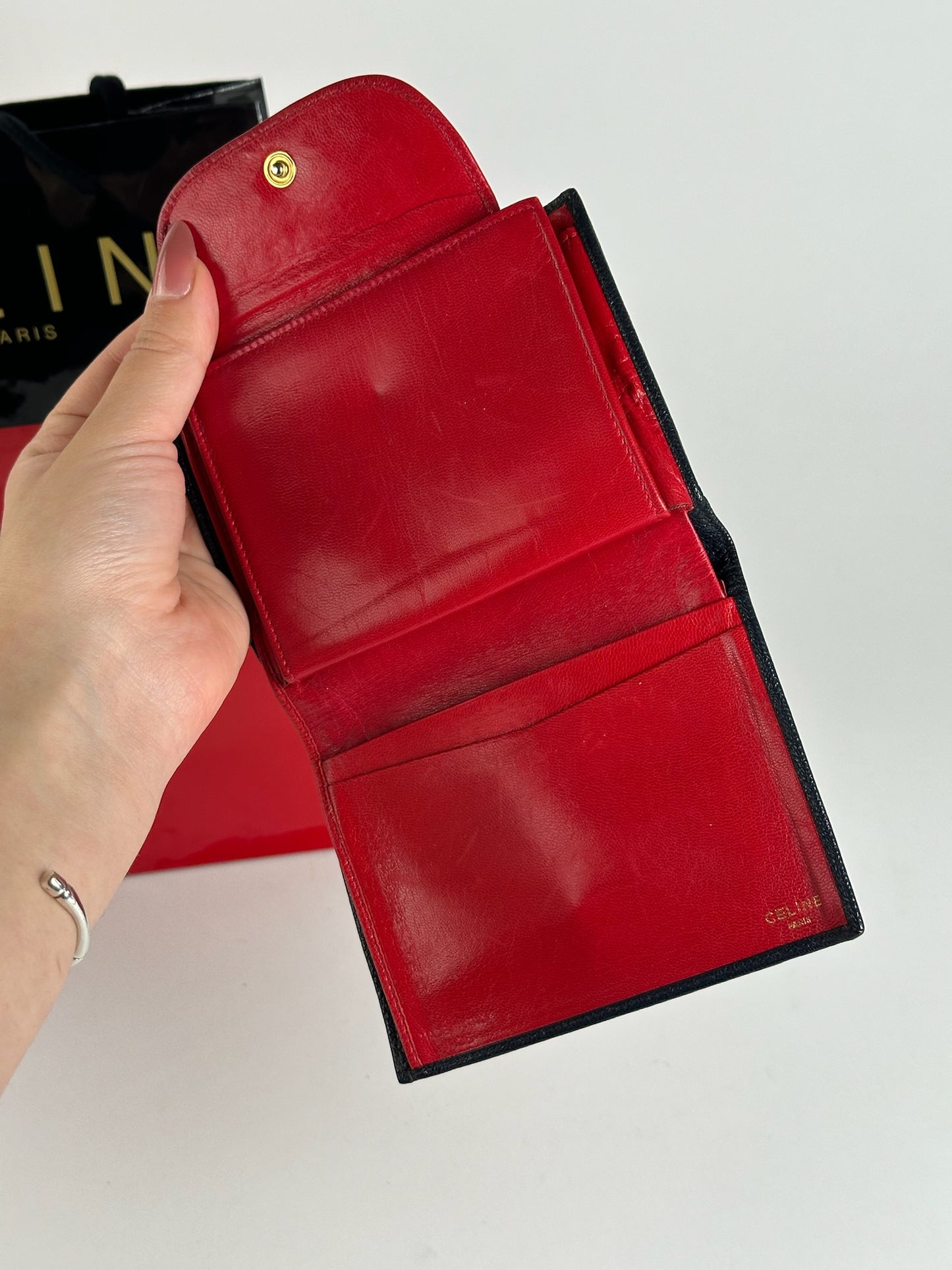 Vintage Celine Paris Monogram Leather wallet red