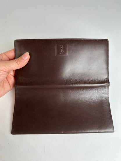 Vintage Yves Saint Laurent Bifold Leather Wallet Late 1990s Dark Brown