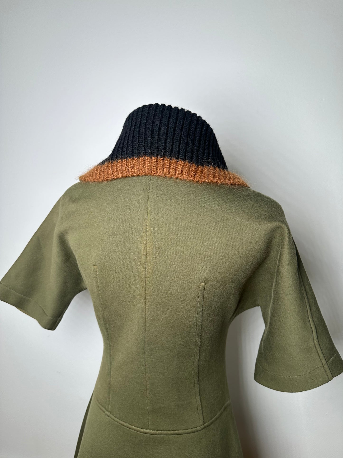 Vintage Marni Wool-Blend Knit Collar Dress Olive Black S