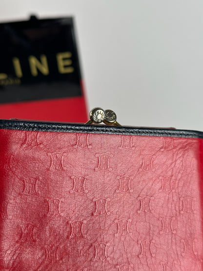 Vintage Celine Paris Monogram Leather wallet red