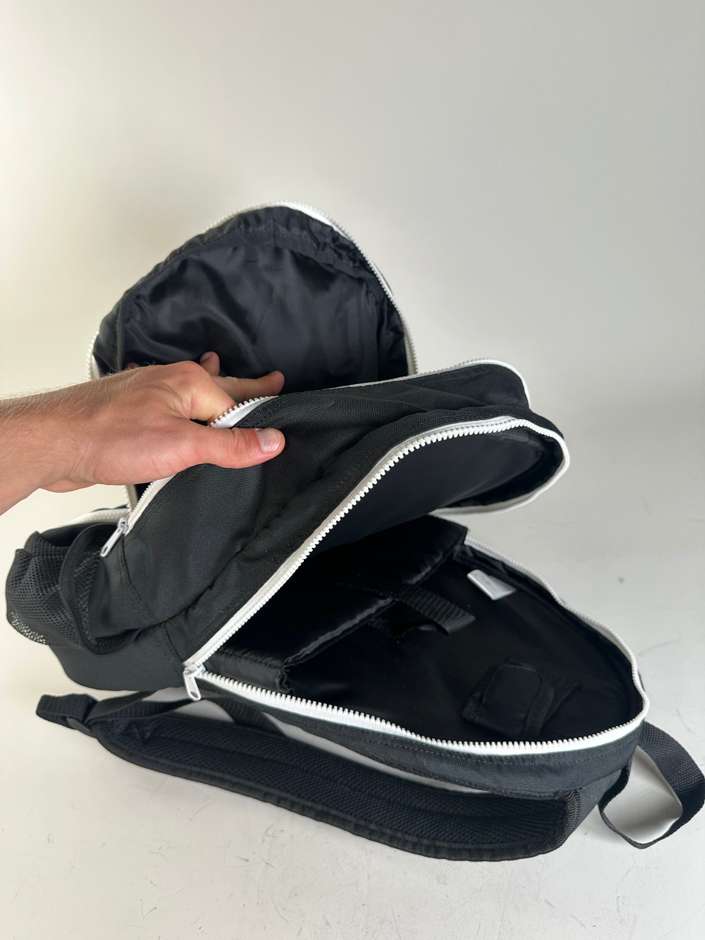 Vintage Courreges Nylon Backpack Black White Silver Zips