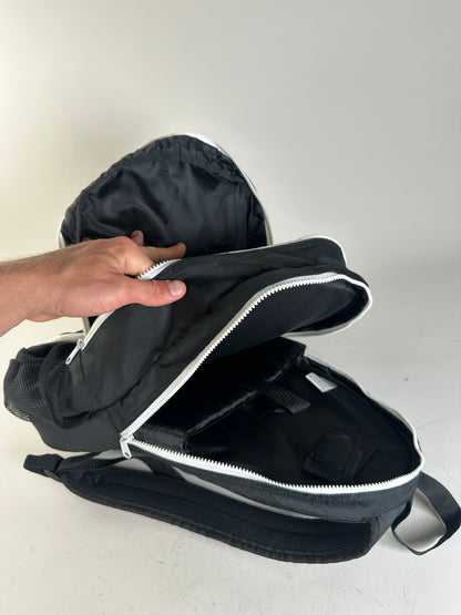 Vintage Courreges Nylon Backpack Black White Silver Zips