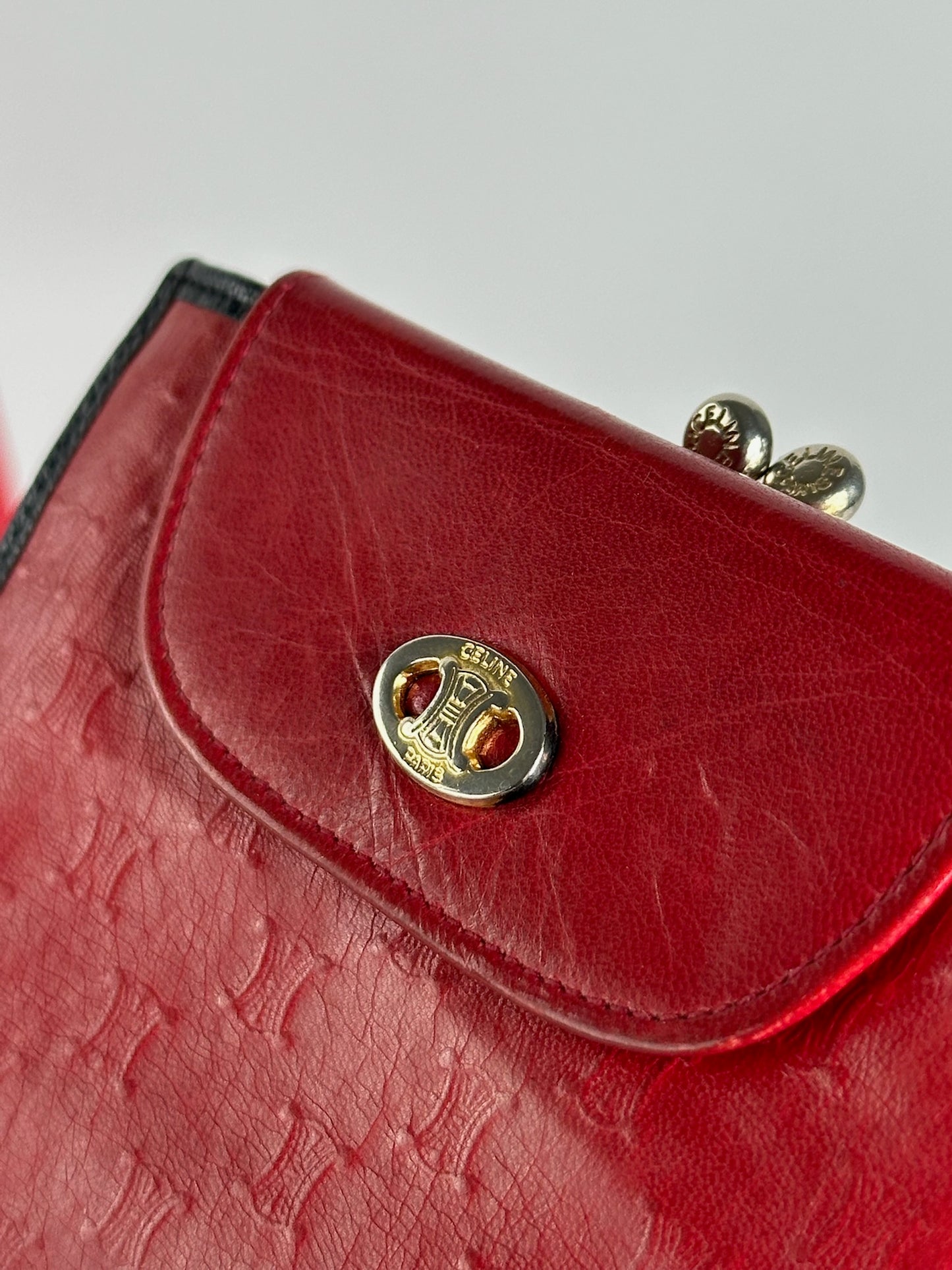 Vintage Celine Paris Monogram Leather wallet red