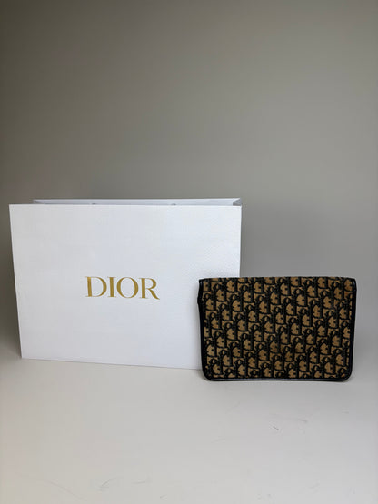 Vintage Dior Cannage Canvas Clutch Bag Beige Black Gold