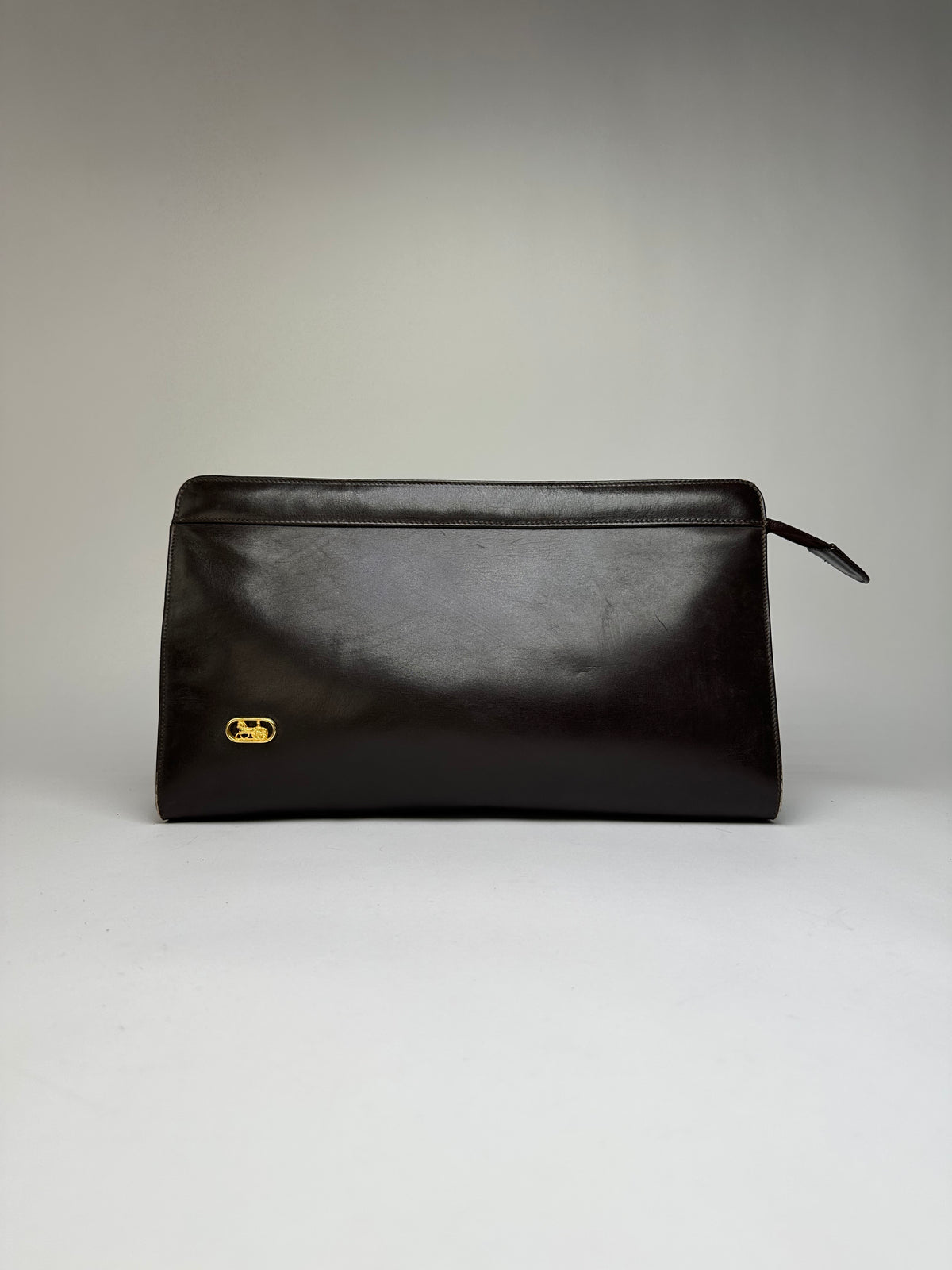 Vintage Celine Smooth Leather Flat Clutch c. 1980s Dark Brown