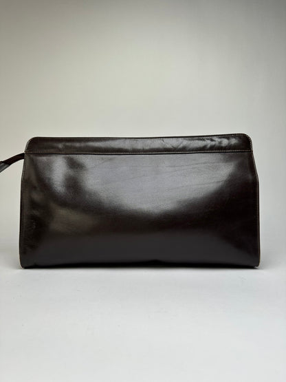 Vintage Celine Smooth Leather Flat Clutch c. 1980s Dark Brown