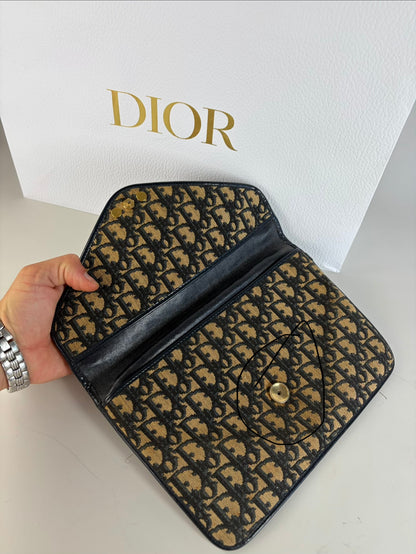 Vintage Dior Cannage Canvas Clutch Bag Beige Black Gold