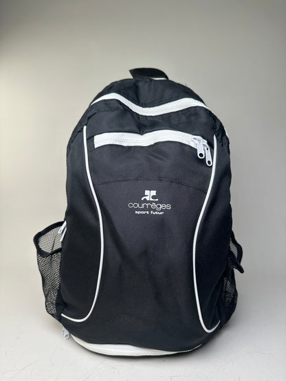 Vintage Courreges Nylon Backpack Black White Silver Zips