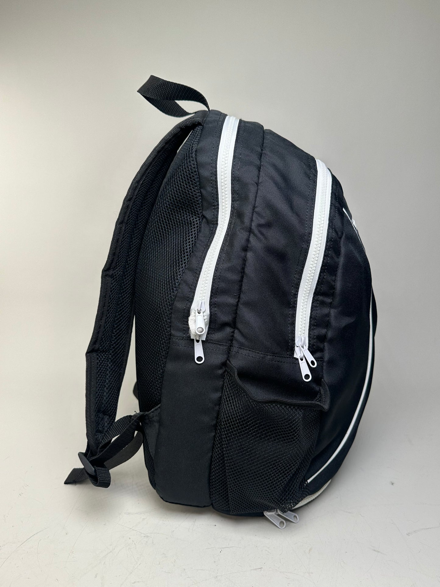 Vintage Courreges Nylon Backpack Black White Silver Zips