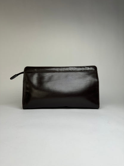 Vintage Celine Smooth Leather Flat Clutch c. 1980s Dark Brown