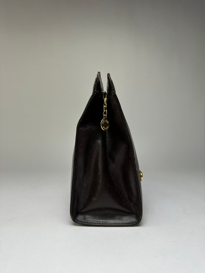 Vintage Celine Smooth Leather Flat Clutch c. 1980s Dark Brown