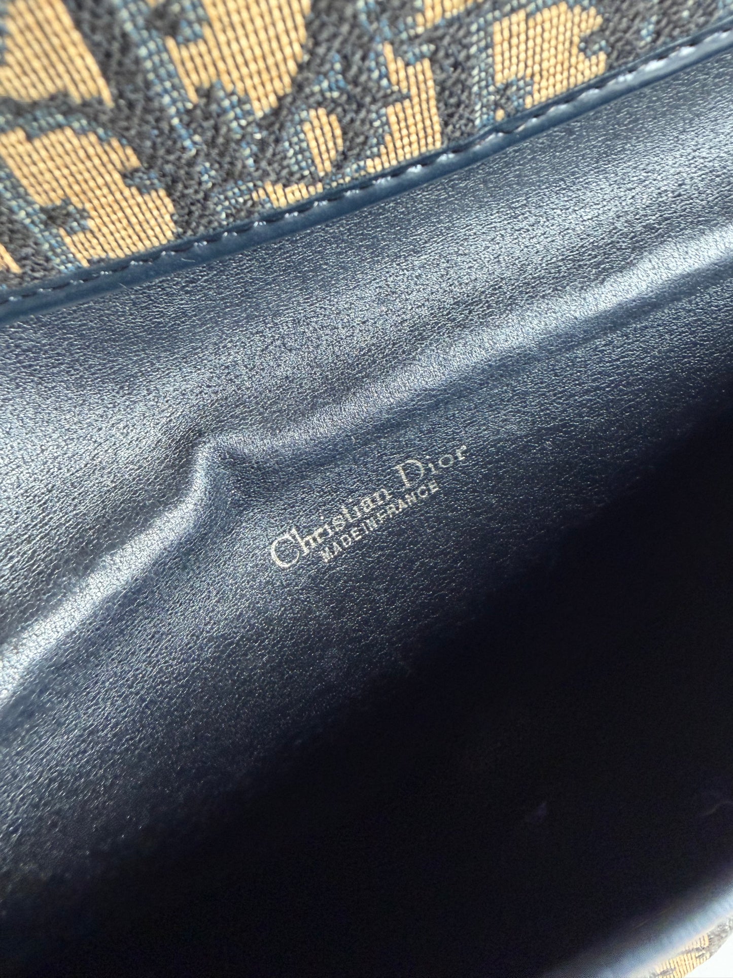 Vintage Dior Cannage Canvas Clutch Bag Beige Black Gold