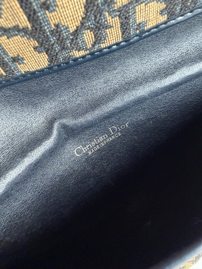 Vintage Dior Cannage Canvas Clutch Bag Beige Black Gold