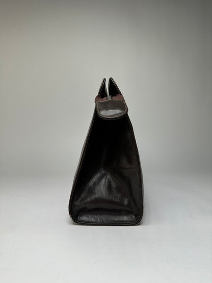 Vintage Celine Smooth Leather Flat Clutch c. 1980s Dark Brown