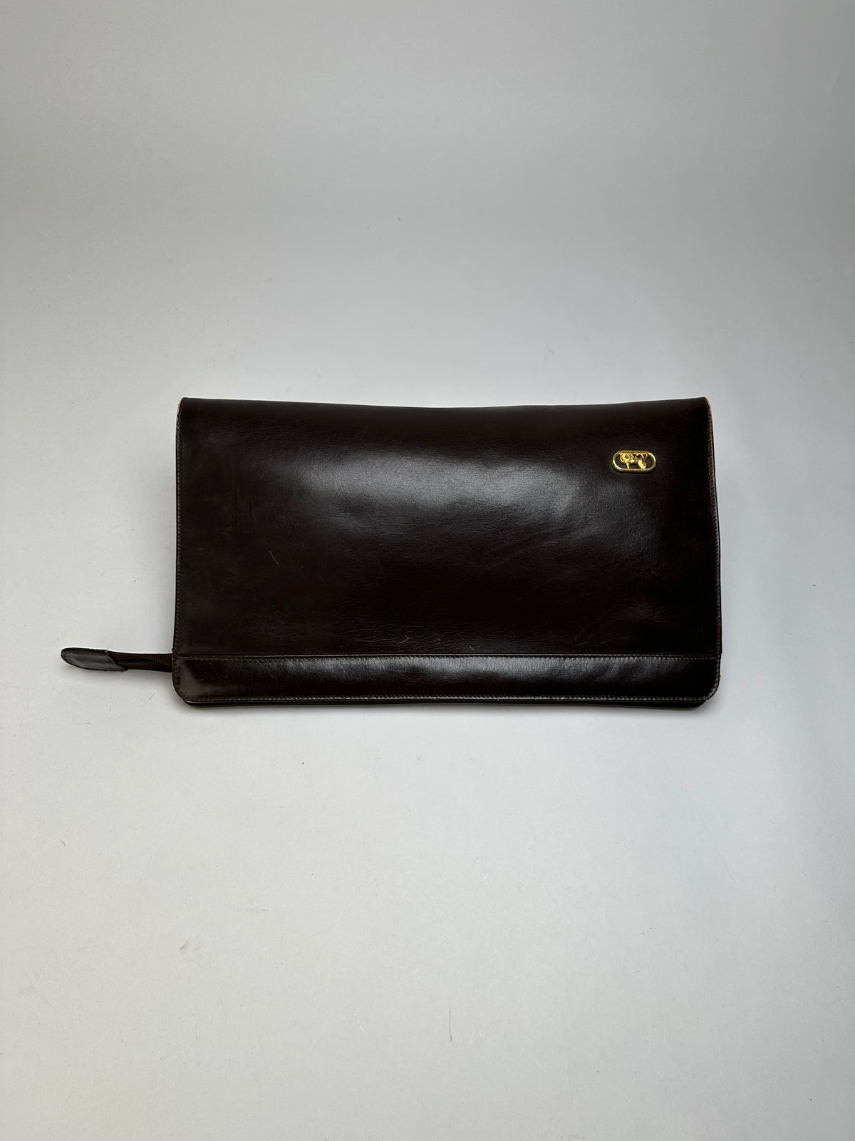 Vintage Celine Smooth Leather Flat Clutch c. 1980s Dark Brown