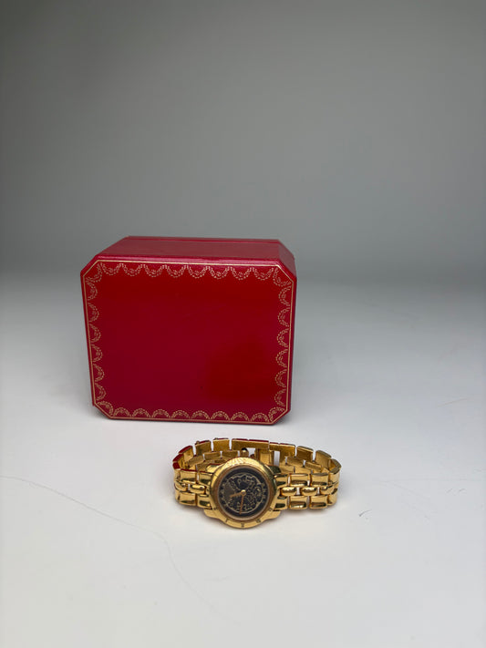 Vintage Fendi Gold-Tone Stainless Steel Bracelet Watch Black Dial
