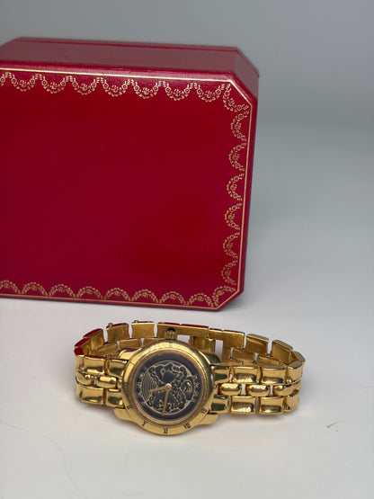 Vintage Fendi Gold-Tone Stainless Steel Bracelet Watch Black Dial
