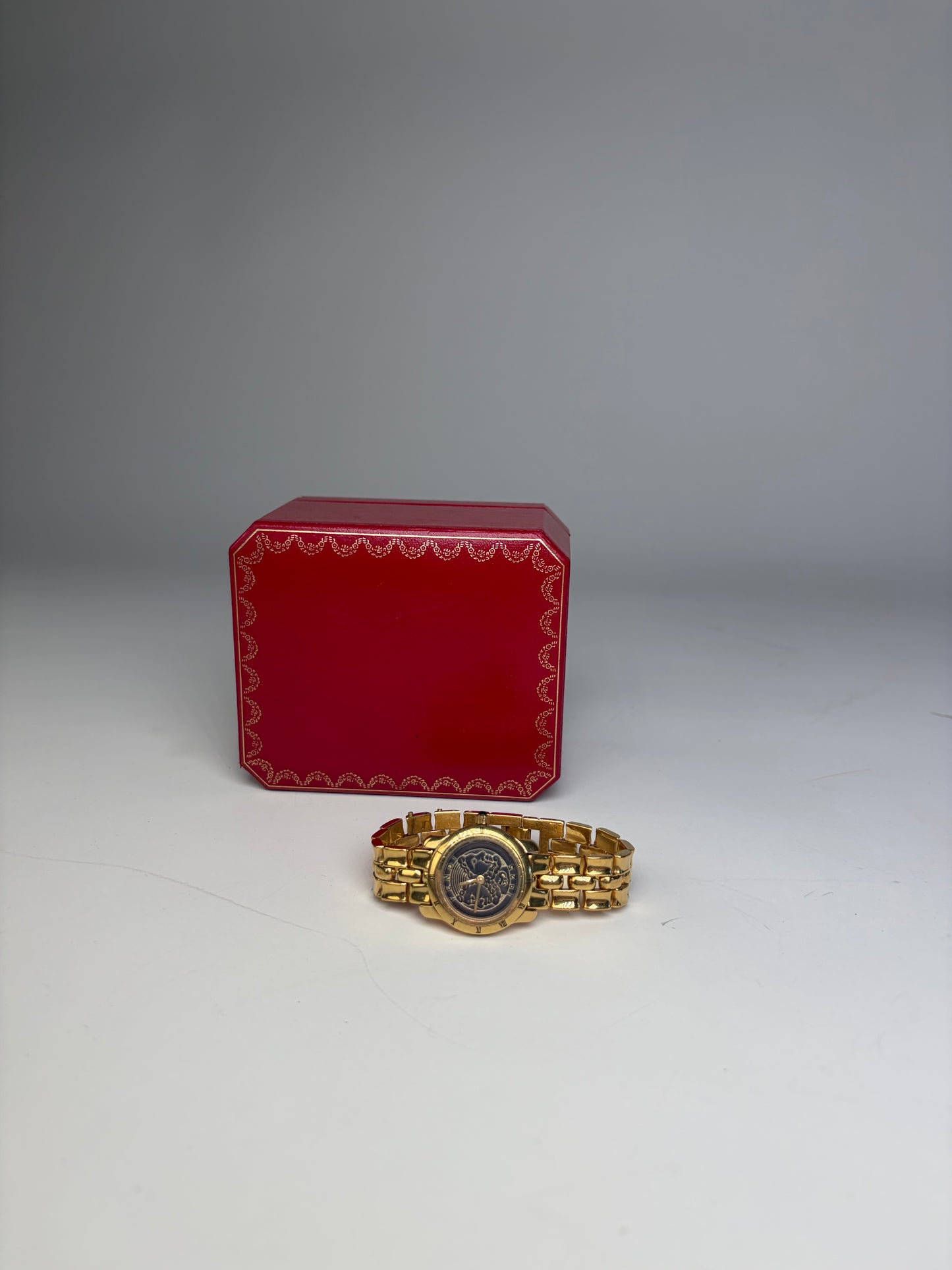 Vintage Fendi Gold-Tone Stainless Steel Bracelet Watch Black Dial