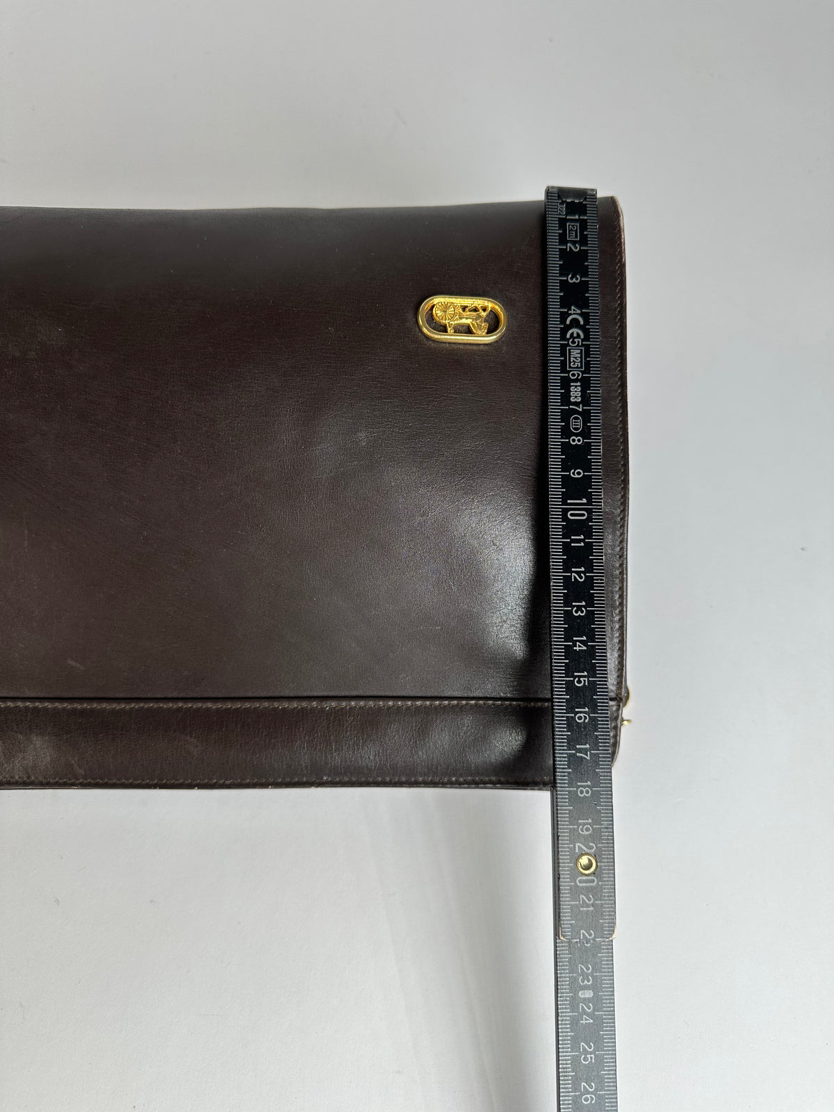 Vintage Celine Smooth Leather Flat Clutch c. 1980s Dark Brown