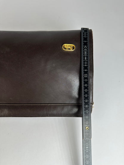 Vintage Celine Smooth Leather Flat Clutch c. 1980s Dark Brown