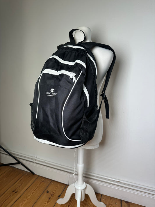 Vintage Courreges Nylon Backpack Black White Silver Zips