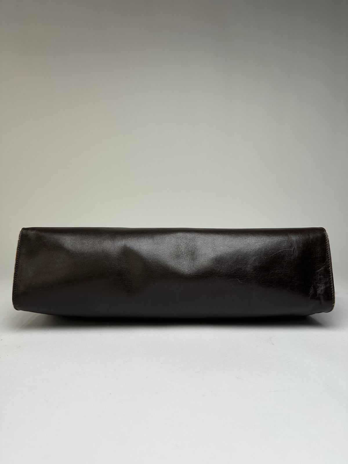 Vintage Celine Smooth Leather Flat Clutch c. 1980s Dark Brown