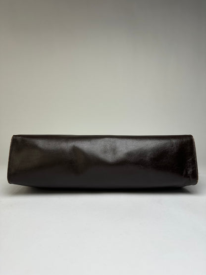 Vintage Celine Smooth Leather Flat Clutch c. 1980s Dark Brown
