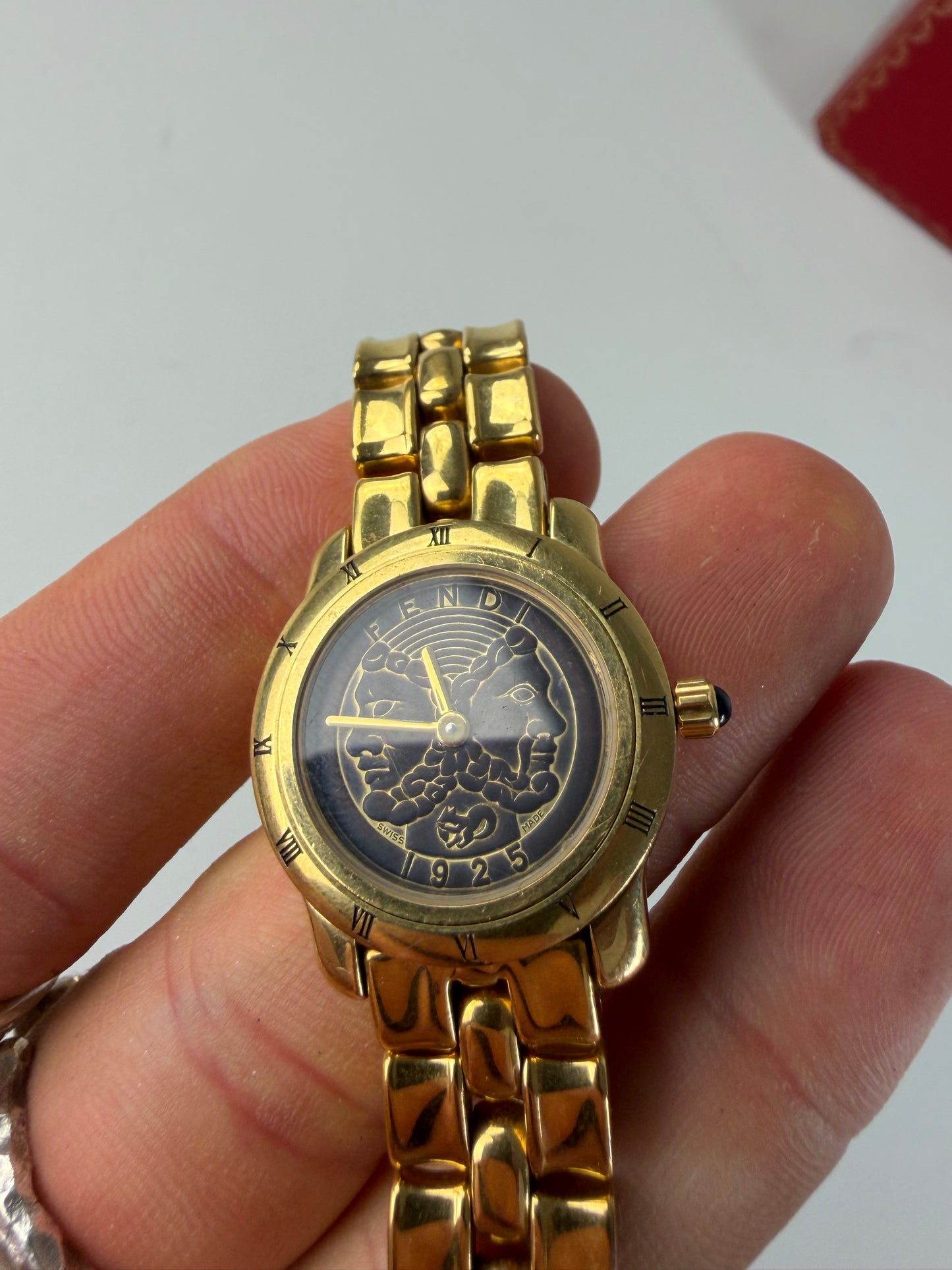 Vintage Fendi Gold-Tone Stainless Steel Bracelet Watch Black Dial