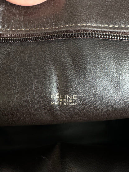 Vintage Celine Smooth Leather Flat Clutch c. 1980s Dark Brown