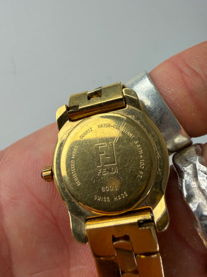 Vintage Fendi Gold-Tone Stainless Steel Bracelet Watch Black Dial
