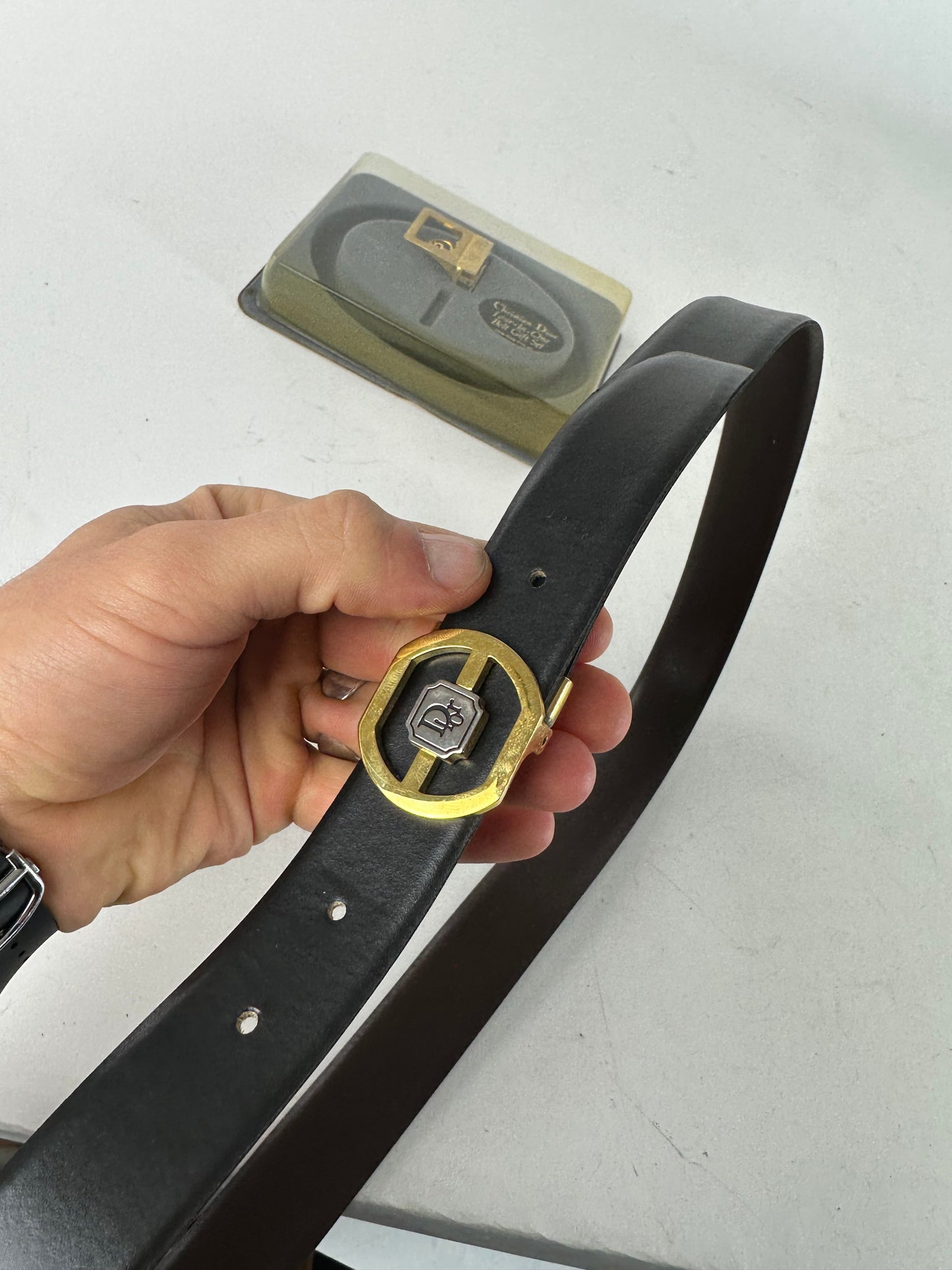 Vintage Dior 4 in 1 Leather Belt Set Black Brown New