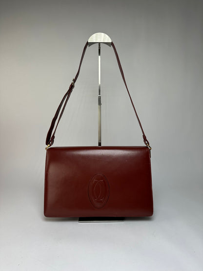 Vintage Cartier Must de Cartier Flap Crossbody Bag c. Late 1980s Burgundy