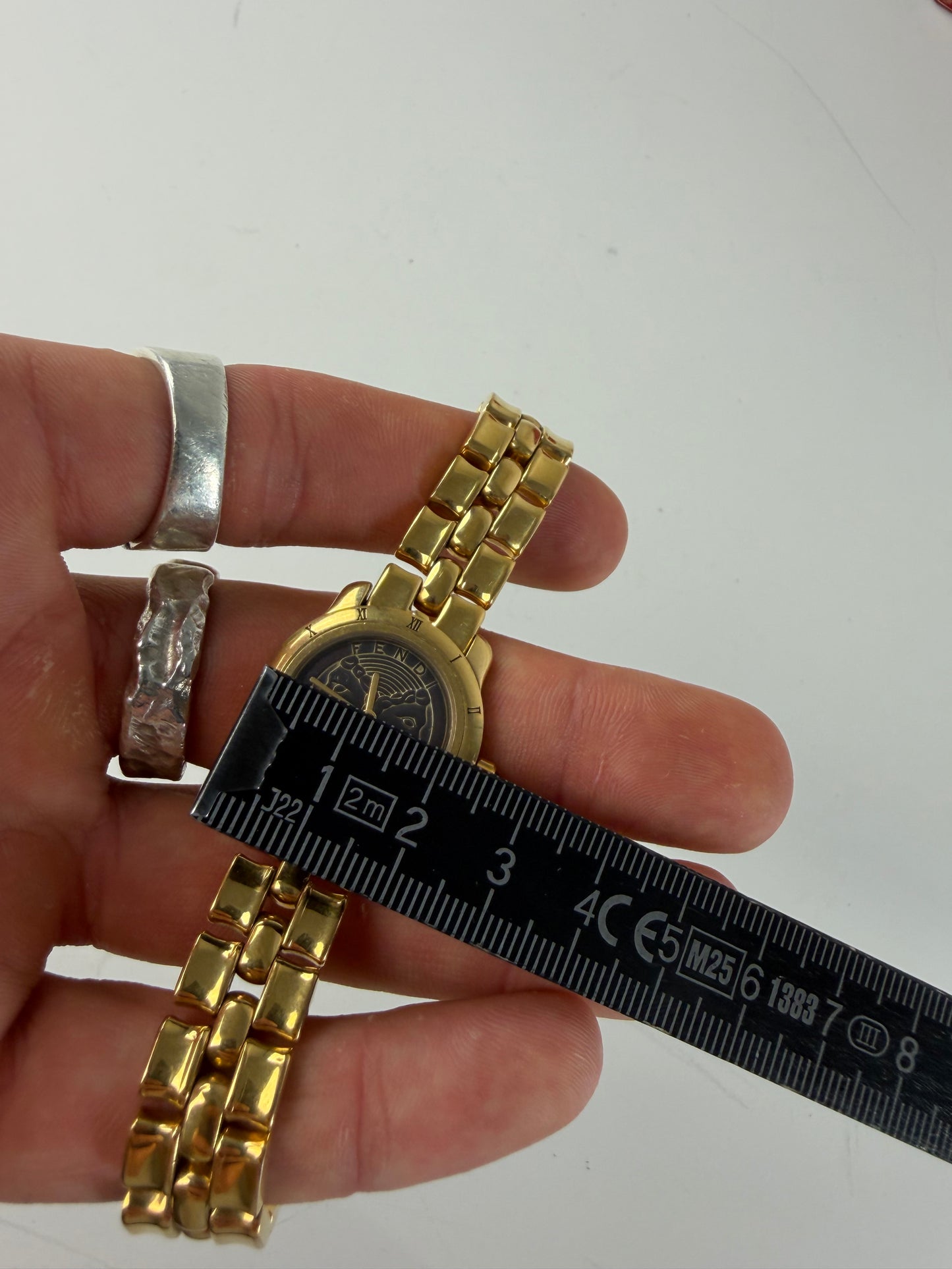 Vintage Fendi Gold-Tone Stainless Steel Bracelet Watch Black Dial