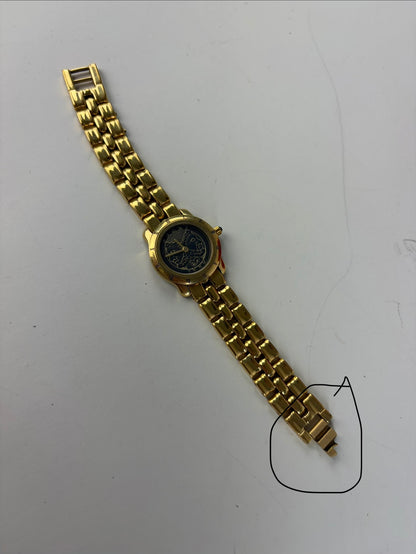 Vintage Fendi Gold-Tone Stainless Steel Bracelet Watch Black Dial