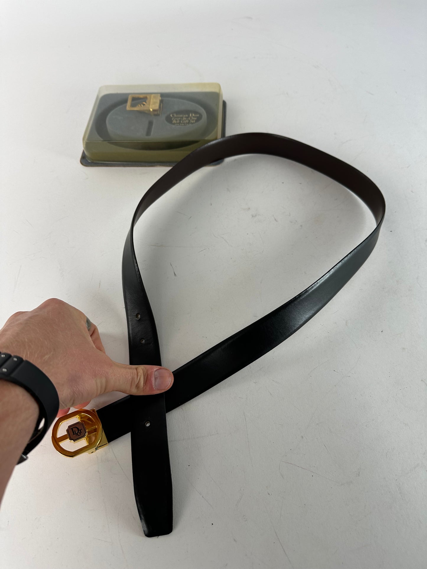 Vintage Dior 4 in 1 Leather Belt Set Black Brown New