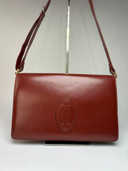 Vintage Cartier Must de Cartier Flap Crossbody Bag c. Late 1980s Burgundy