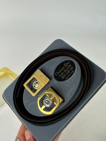 Vintage Dior 4 in 1 Leather Belt Set Black Brown New