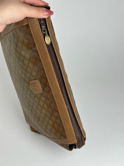 Vintage Celine Triomphe Leather Clutch brown